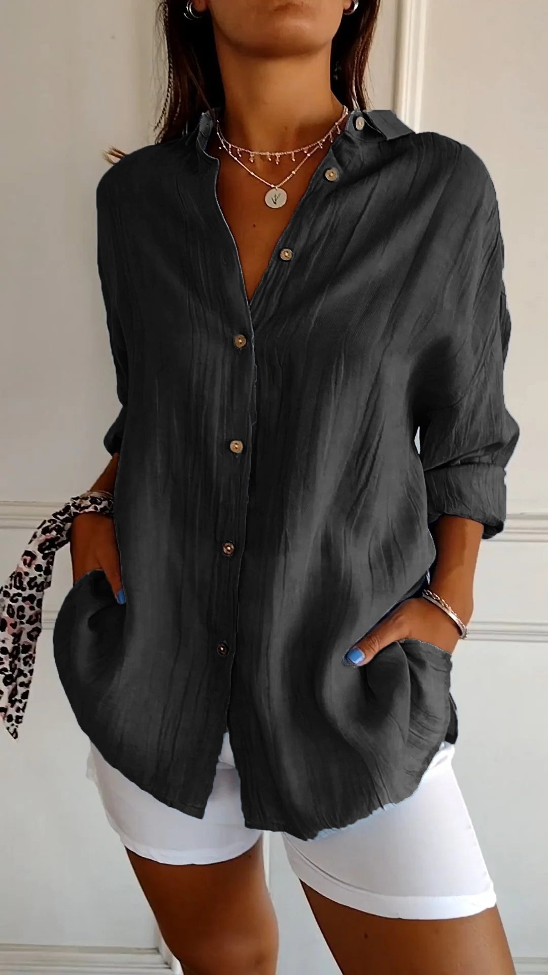 Button-Up Crinkle Shirt | Long Sleeve | Lightweight Relaxed Fit