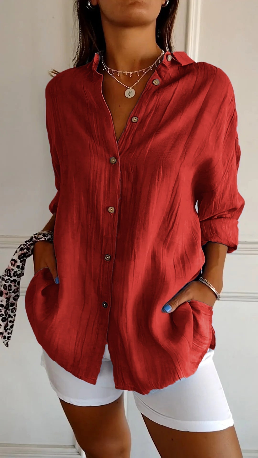 Button-Up Crinkle Shirt | Long Sleeve | Lightweight Relaxed Fit