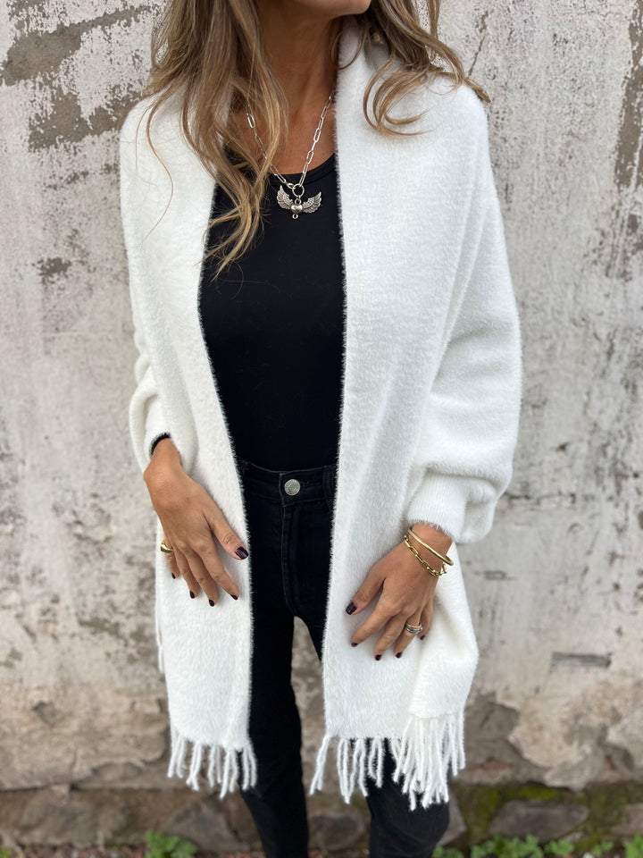 Fringe-Trim Open Cardigan | Cozy Knit | Soft Acrylic Blend | Casual Layer