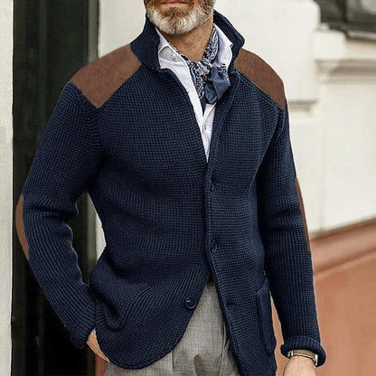 Men's Textured Knit Blazer Jacket | Faux Suede Accents | Fall Layering Piece