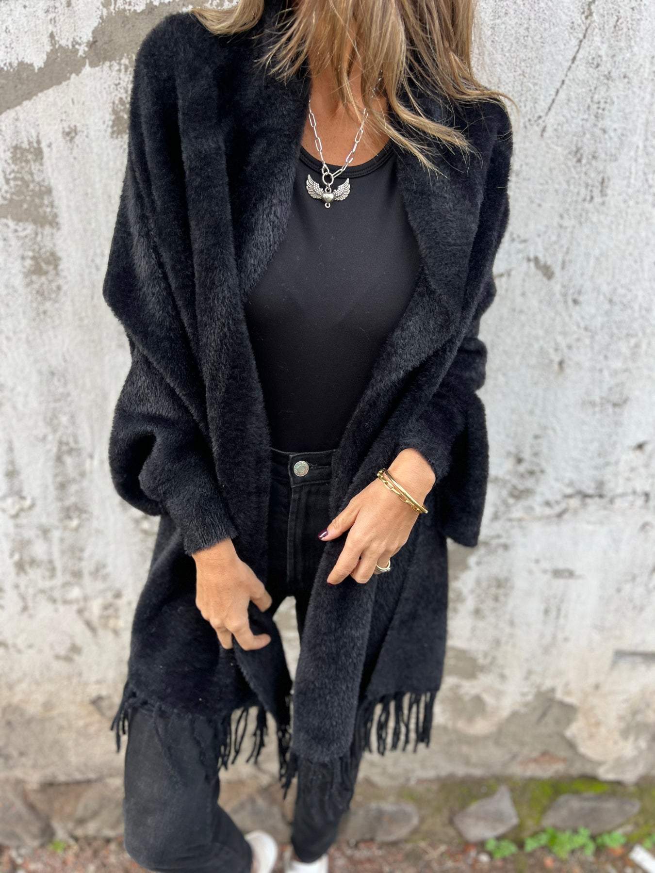 Fringe-Trim Open Cardigan | Cozy Knit | Soft Acrylic Blend | Casual Layer