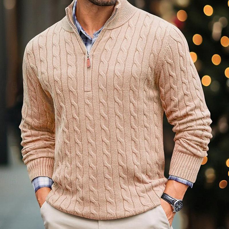 Men’s Cable Knit Quarter-Zip Sweater | Classic Pullover | Smart Casual Knitwear
