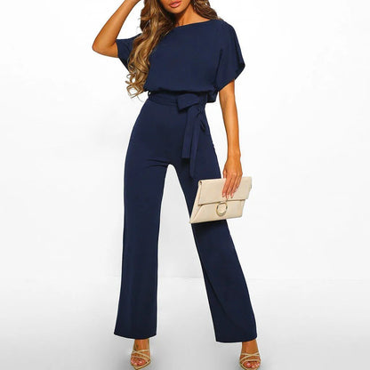 Wide-Leg Belted Jumpsuit | Boat Neck | Elegant Drape Fit