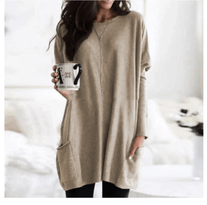Longline Pocket Sweatshirt Tunic | Oversized Casual Loungewear Top
