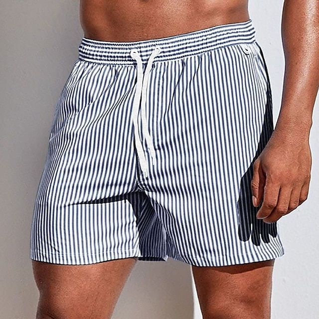 Men’s Striped Swim Shorts | Quick-Dry Boardshorts with Elastic Waistband