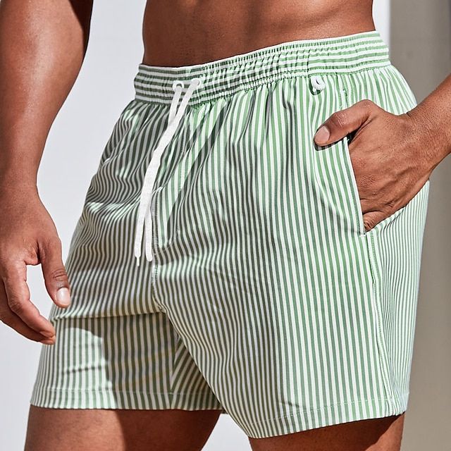 Men’s Striped Swim Shorts | Quick-Dry Boardshorts with Elastic Waistband