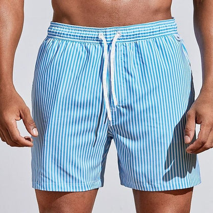 Men’s Striped Swim Shorts | Quick-Dry Boardshorts with Elastic Waistband