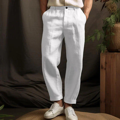 Men’s Pleated Linen-Blend Trousers | Relaxed Fit Summer Pants | Breathable Dress Bottoms