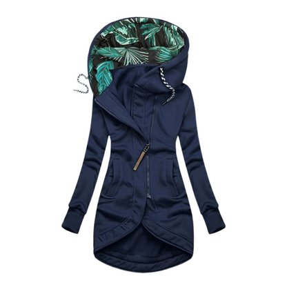 Women's Asymmetrical Hooded Jacket | Fleece Lined | Floral Hood Interior | Outdoor Casual Wear