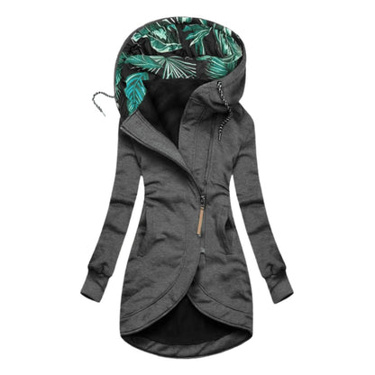 Women's Asymmetrical Hooded Jacket | Fleece Lined | Floral Hood Interior | Outdoor Casual Wear