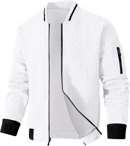 Men’s Textured Bomber Jacket | Zip-Up Layering Piece with Ribbed Trim
