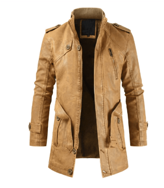 Men's Distressed Faux Leather Trench Coat | Vintage Style | Longline Design