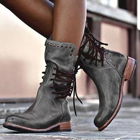 Women’s Distressed Lace-Up Combat Boots | Vintage Leather-Look Ankle Boots | Fall & Winter Streetwear