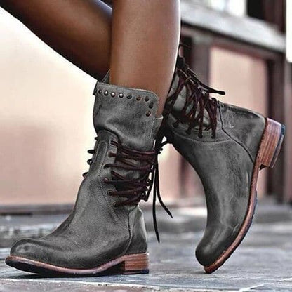 Women’s Distressed Lace-Up Combat Boots | Vintage Leather-Look Ankle Boots | Fall & Winter Streetwear