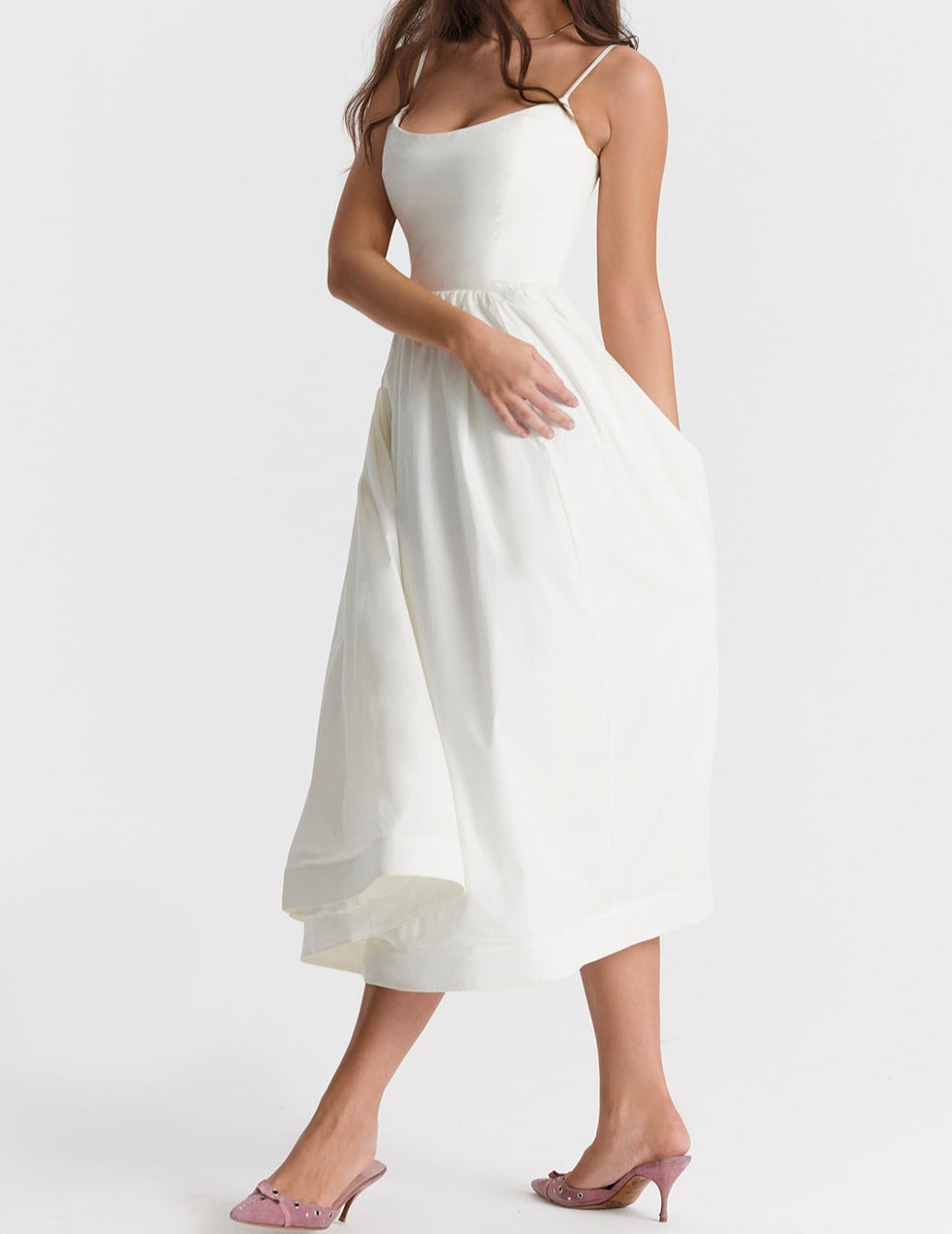Spaghetti Strap Midi Dress | Fit-and-Flare Silhouette | Lightweight Summer Elegance