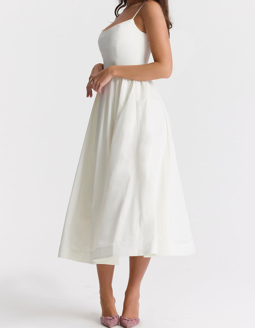 Spaghetti Strap Midi Dress | Fit-and-Flare Silhouette | Lightweight Summer Elegance