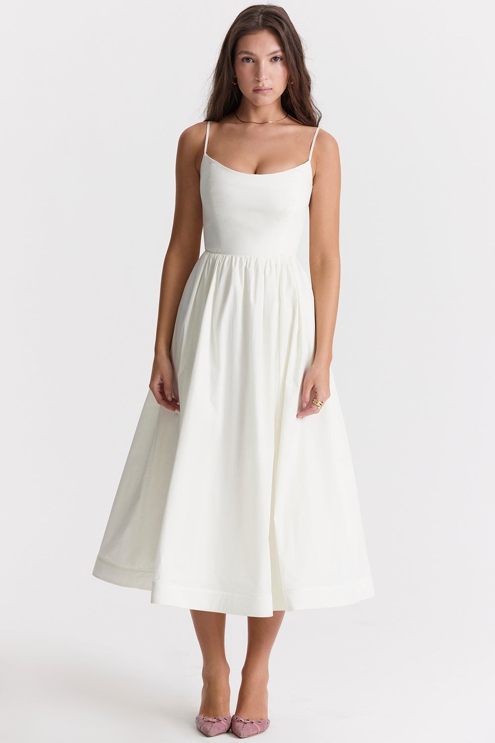 Spaghetti Strap Midi Dress | Fit-and-Flare Silhouette | Lightweight Summer Elegance