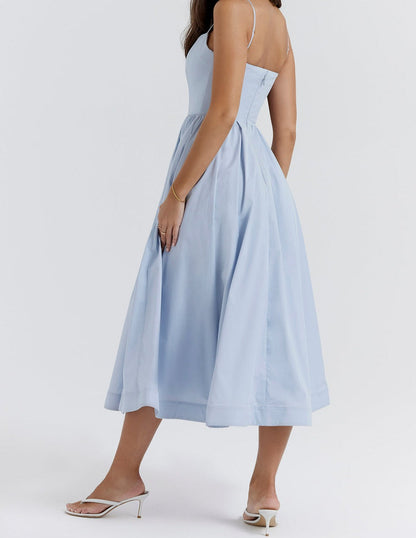 Spaghetti Strap Midi Dress | Fit-and-Flare Silhouette | Lightweight Summer Elegance