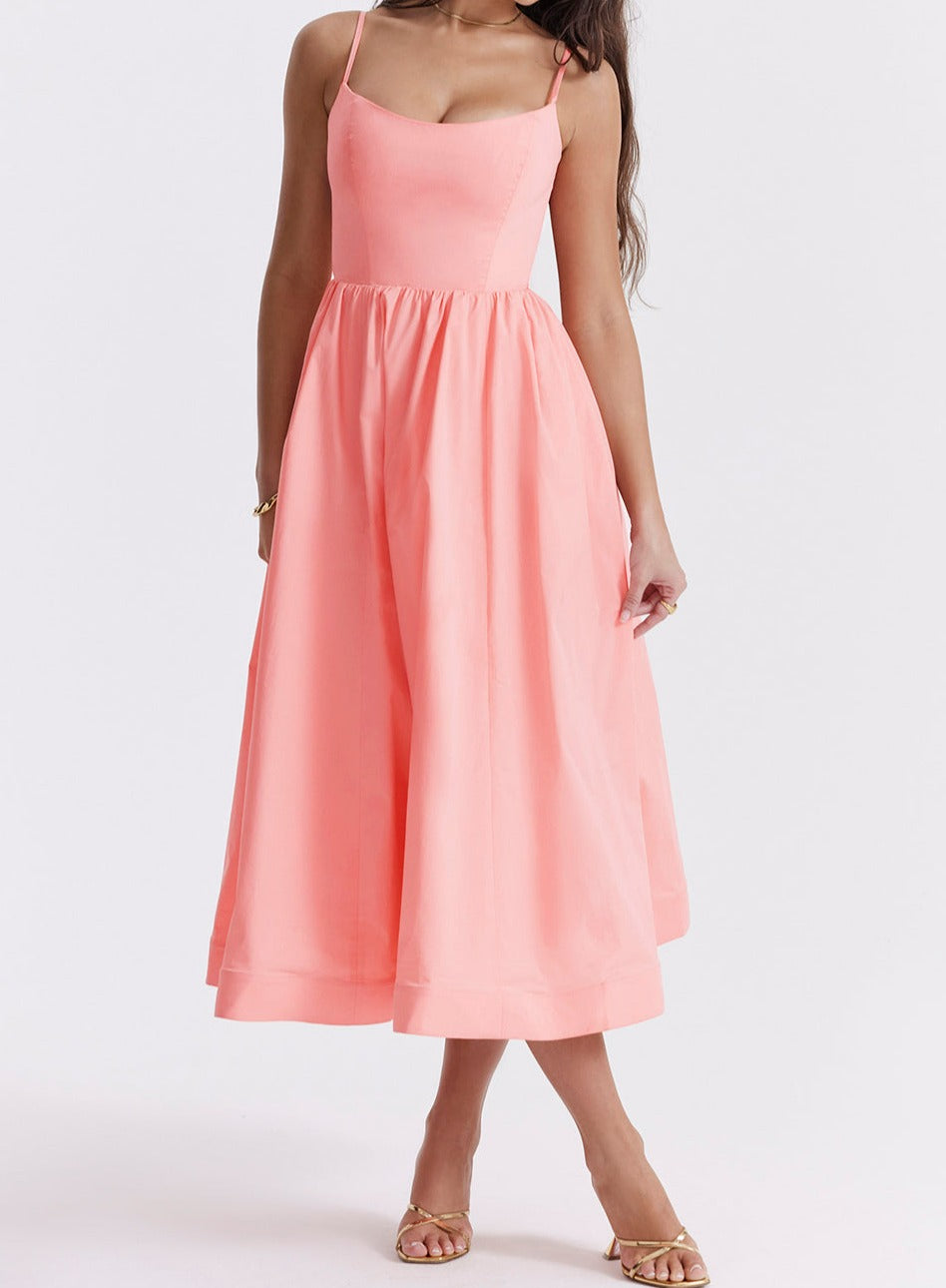 Spaghetti Strap Midi Dress | Fit-and-Flare Silhouette | Lightweight Summer Elegance