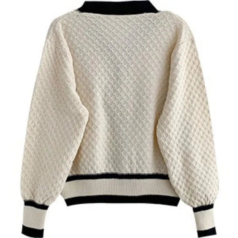 Contrast Trim Knit Cardigan | Button-Up Design | Soft Acrylic Blend | Elegant Everyday Layer