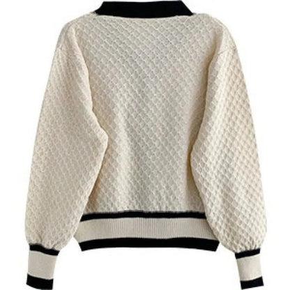 Contrast Trim Knit Cardigan | Button-Up Design | Soft Acrylic Blend | Elegant Everyday Layer