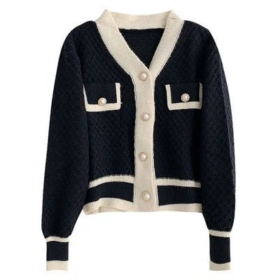 Contrast Trim Knit Cardigan | Button-Up Design | Soft Acrylic Blend | Elegant Everyday Layer
