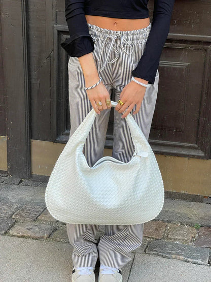 Woven Shoulder Bag | Zipper Closure | Textured Everyday Carry
