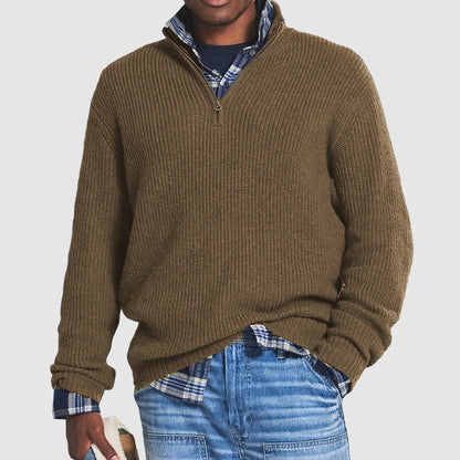 Men’s Quarter-Zip Knit Sweater | Midweight Pullover for Layering | Classic Blue