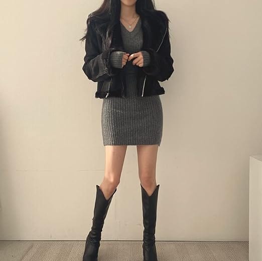 Ribbed Knit Sweater Dress | Slim Fit | Viscose Blend | Elegant Casual Wear