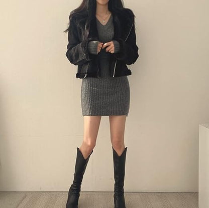 Ribbed Knit Sweater Dress | Slim Fit | Viscose Blend | Elegant Casual Wear