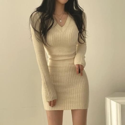 Ribbed Knit Sweater Dress | Slim Fit | Viscose Blend | Elegant Casual Wear