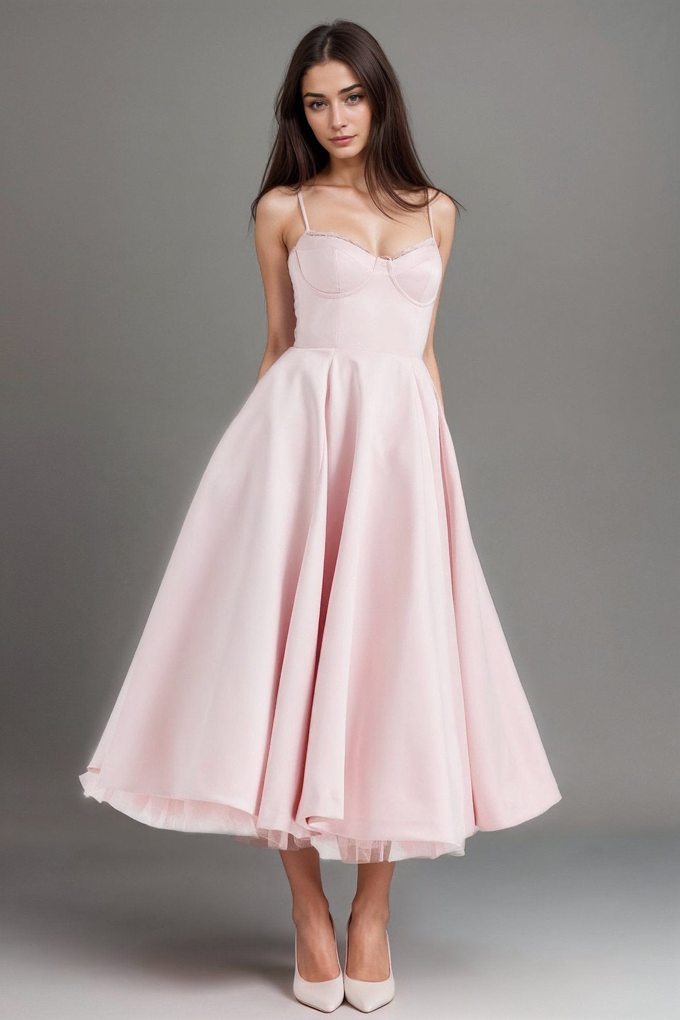 Satin Midi Dress with Corset Bodice | Fit-and-Flare Design | Elegant Evening Wear