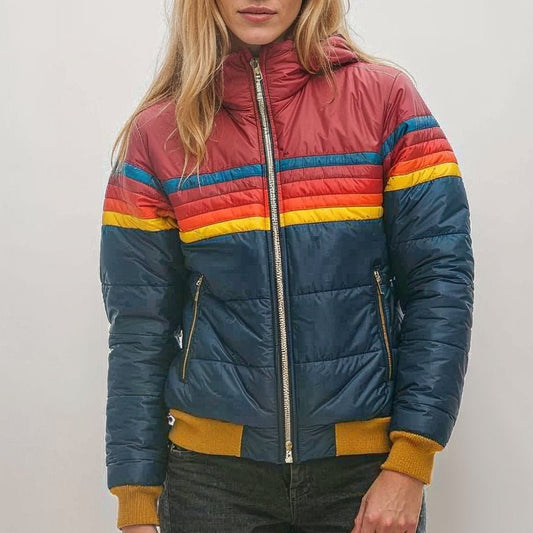 Retro Colourblock Puffer Jacket | Lightweight Insulation | Vintage Style | Fall & Spring Layering
