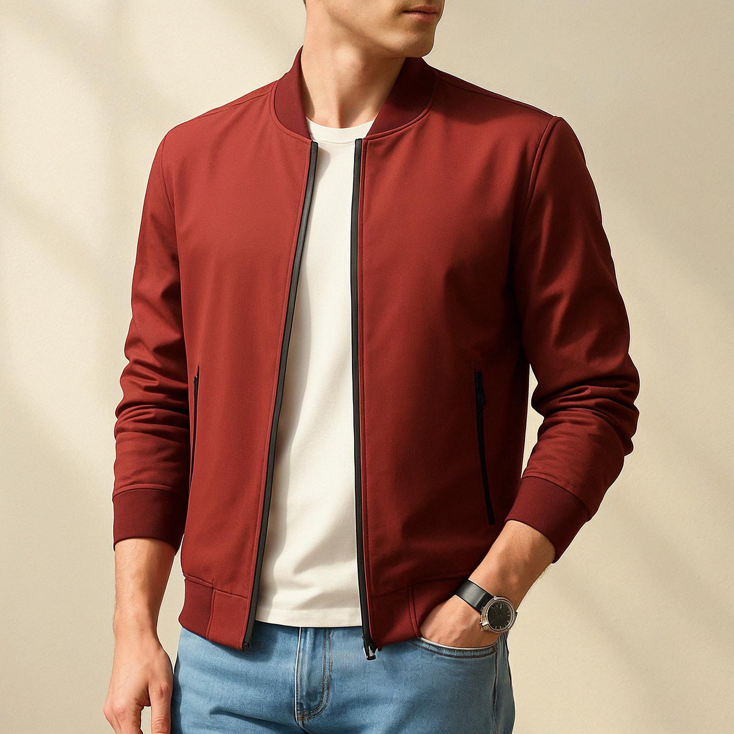 Men’s Bomber Jacket | Minimalist Zip-Up | Slim Fit Lightweight Layer
