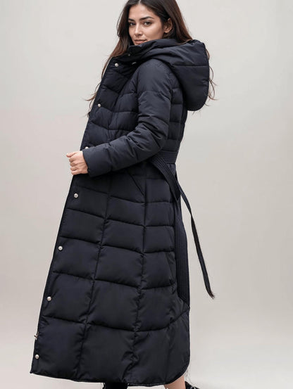 Long Belted Puffer Coat | Faux Fur Trimmed Hood | Ultra-Warm Insulation | Winter Chic