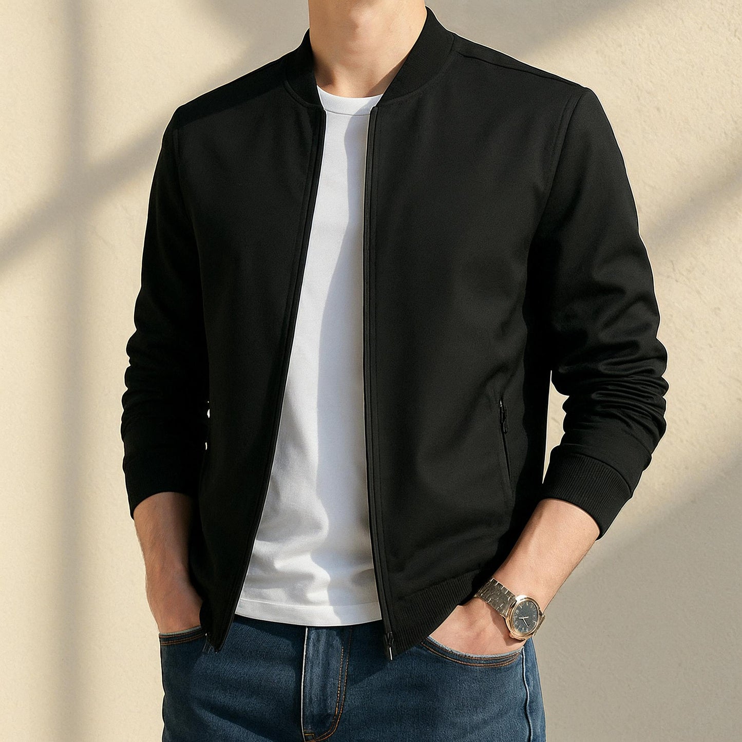Men’s Bomber Jacket | Minimalist Zip-Up | Slim Fit Lightweight Layer