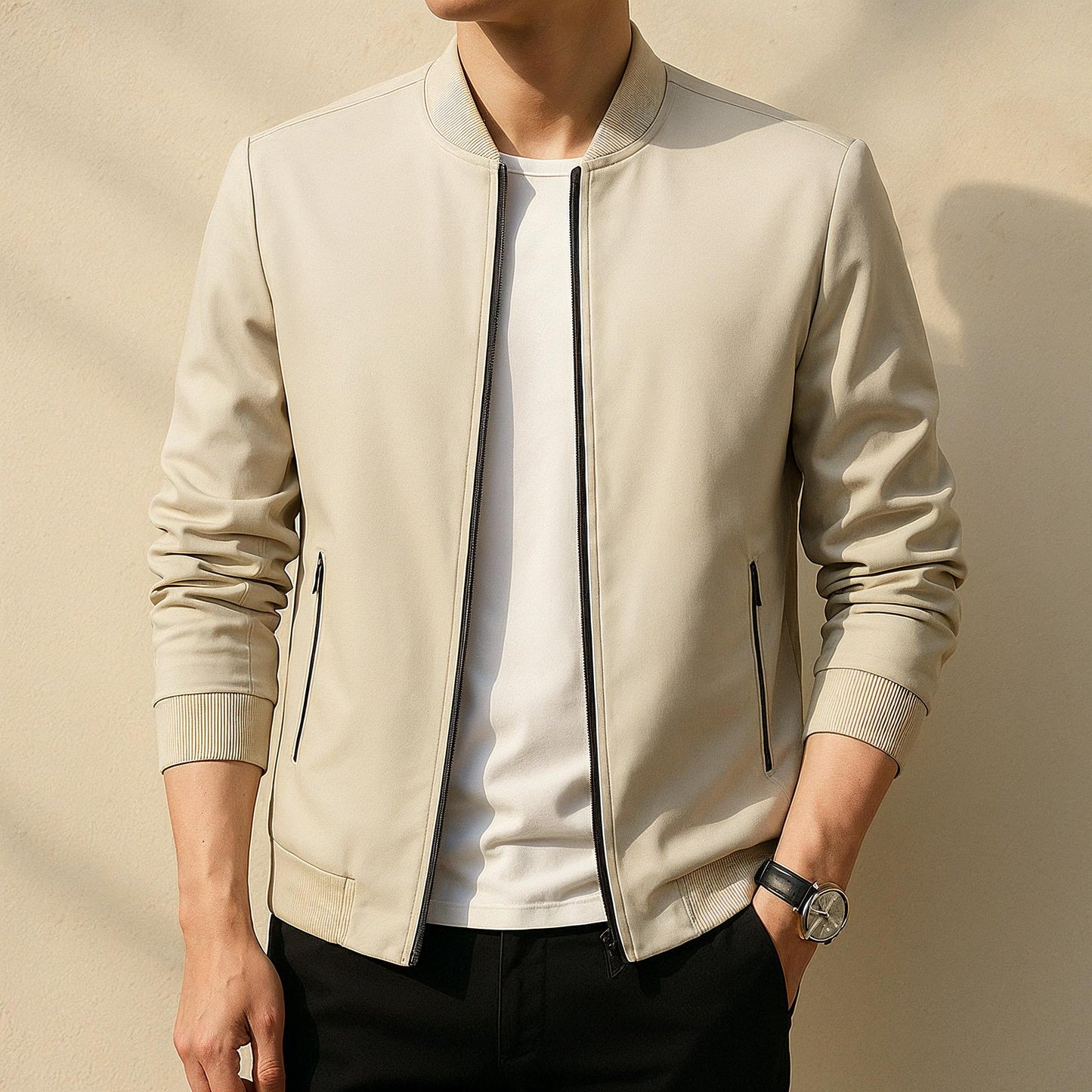 Men’s Bomber Jacket | Minimalist Zip-Up | Slim Fit Lightweight Layer