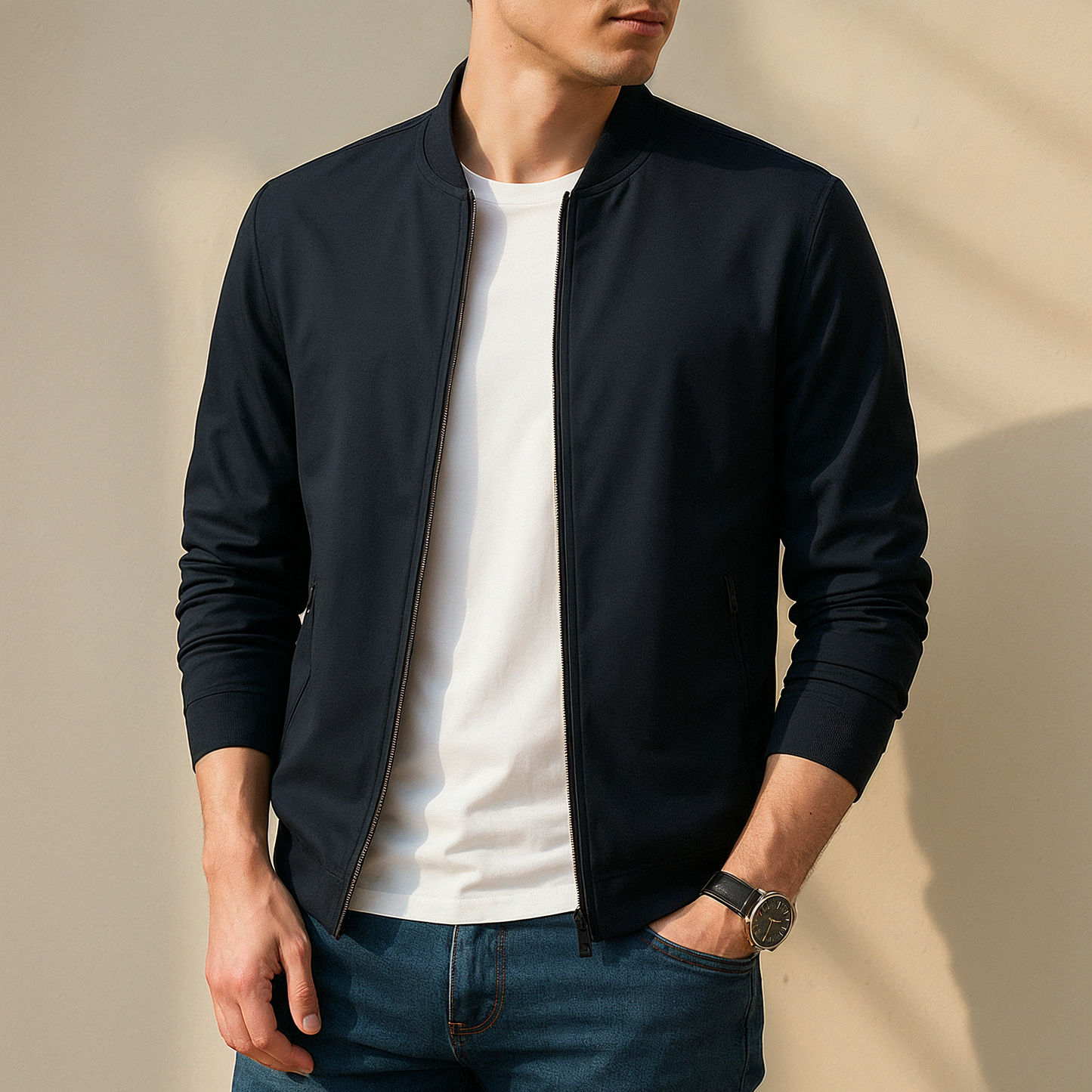 Men’s Bomber Jacket | Minimalist Zip-Up | Slim Fit Lightweight Layer