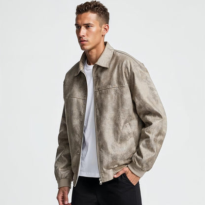 Men's Faux Suede Bomber Jacket | Relaxed Fit Streetwear Layer | Soft Lined Zip-Up