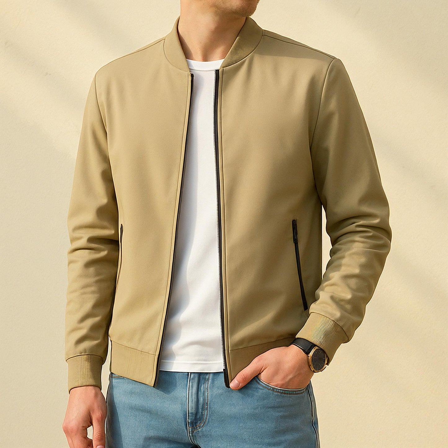 Men’s Bomber Jacket | Minimalist Zip-Up | Slim Fit Lightweight Layer