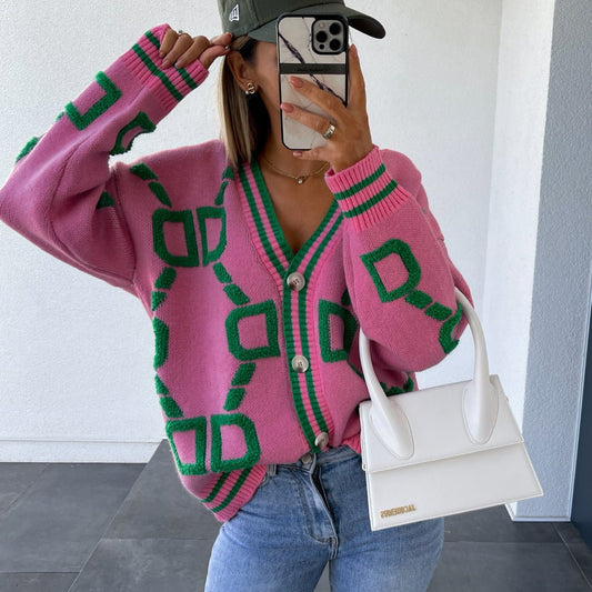 Oversized Graphic Cardigan | Bold Geometric Print | Soft Knit Fabric | Casual Chic