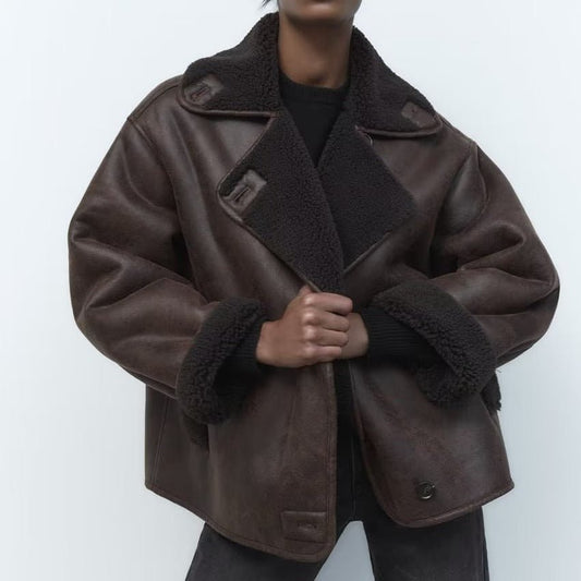 Oversized Faux Shearling Jacket | Warm & Stylish | Leather Look | Winter Essential