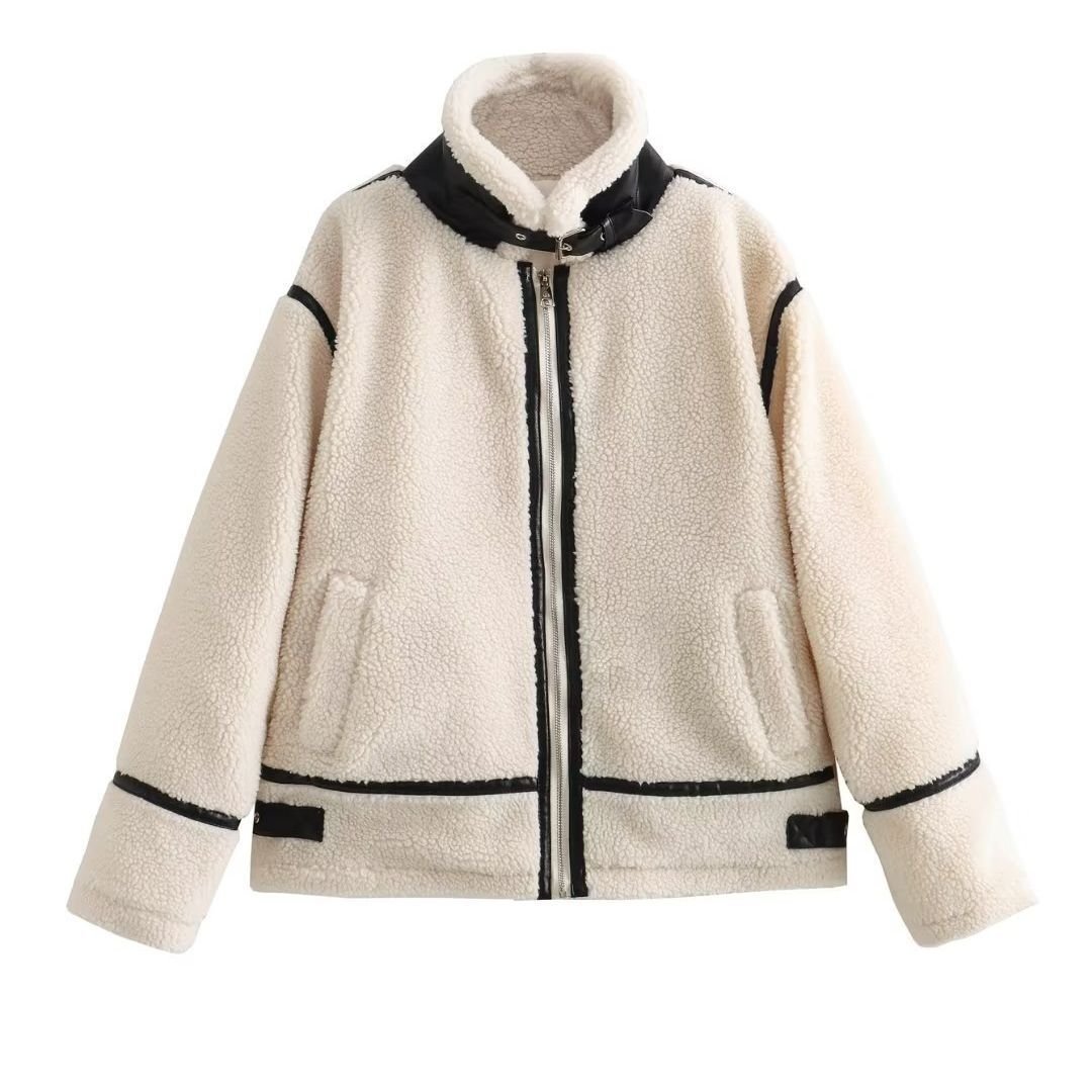 Contrast-Trim Sherpa Jacket | Aviator-Inspired Style | Winter Warmth | Off-White