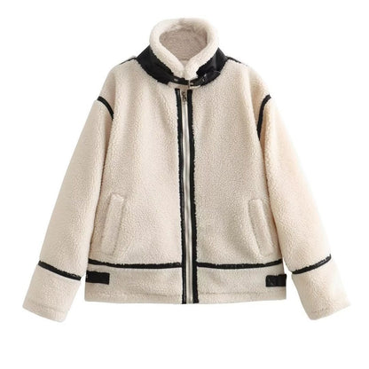Contrast-Trim Sherpa Jacket | Aviator-Inspired Style | Winter Warmth | Off-White