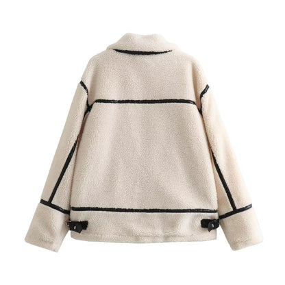 Contrast-Trim Sherpa Jacket | Aviator-Inspired Style | Winter Warmth | Off-White