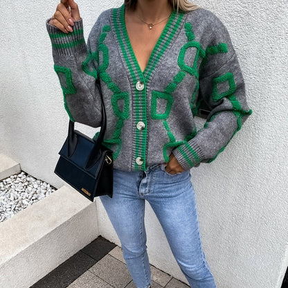 Oversized Graphic Cardigan | Bold Geometric Print | Soft Knit Fabric | Casual Chic