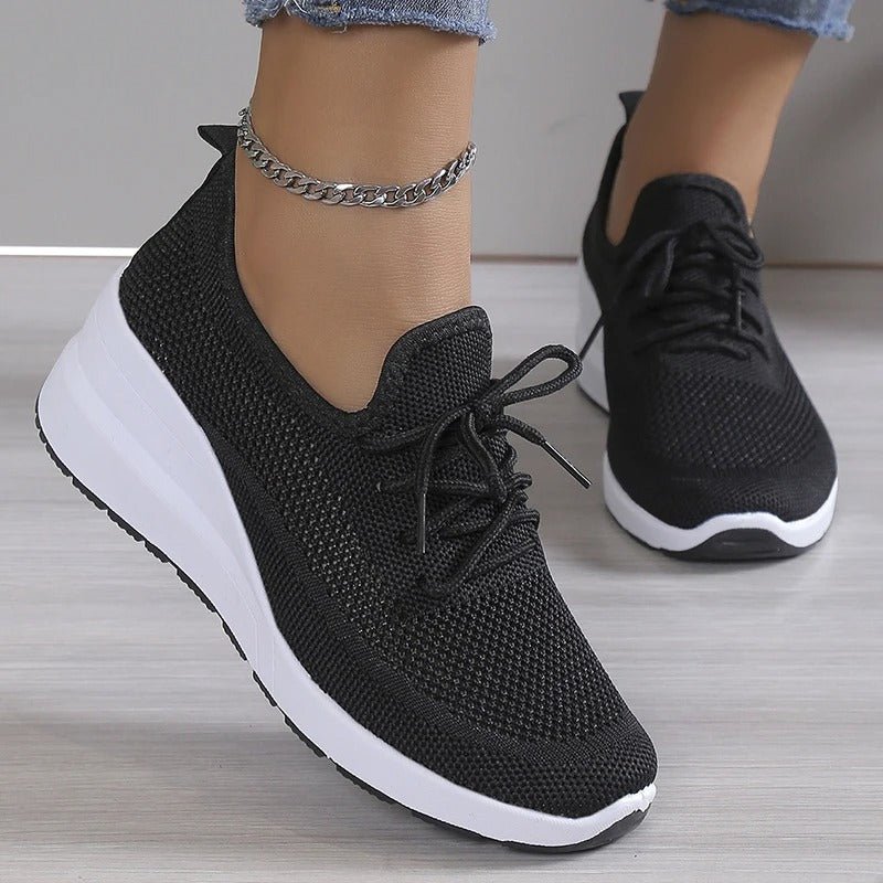 Knit Platform Sneakers | Lightweight Walking Shoe | Cushioned Support Sole