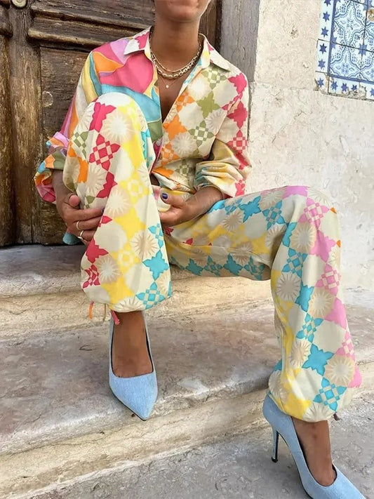 Pastel Harlequin Co-ord Set & Maxi Dress | Light Satin Feel | Geometric Boho Luxe