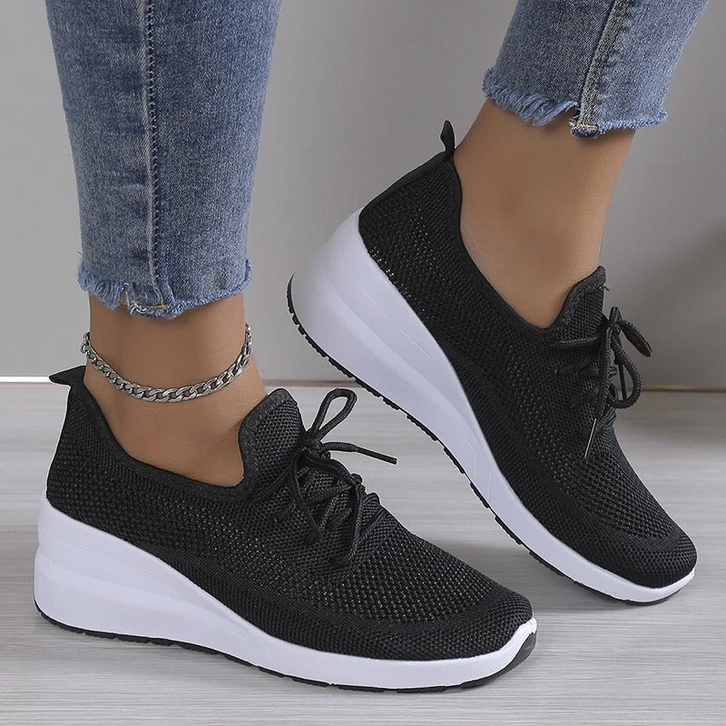 Knit Platform Sneakers | Lightweight Walking Shoe | Cushioned Support Sole