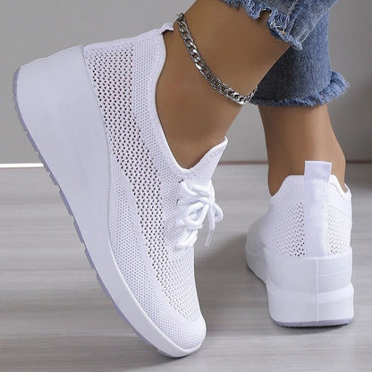 Knit Platform Sneakers | Lightweight Walking Shoe | Cushioned Support Sole